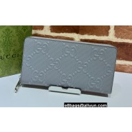 Gucci GG Embossed Zip Around Wallet 625558 Gray