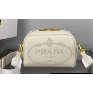 Prada Perforated logo Leather shoulder bag 1BH187 White 2022