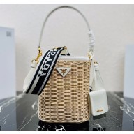 Prada Wicker and canvas bucket bag 1BE062 White 2022