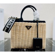 Prada Wicker and canvas tote bag 1BG835 Black 2022