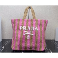 Prada Large raffia tote bag 1BG392 Pink/Beige 2022