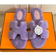 Hermes Woolskin with iconic "H" Oran Sandals Purple