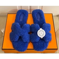 Hermes Woolskin with iconic "H" Oran Sandals Blue