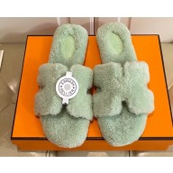 Hermes Woolskin with iconic "H" Oran Sandals Light Green