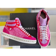 Chanel Heel 2.5cm Chain Calfskin and Tweed Mid-top Sneakers Fuchsia 2022