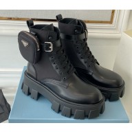 Prada Monolith leather and nylon fabric lace-up Ankle boots with Removable pouch 1T255M Black