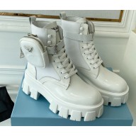 Prada Monolith leather and nylon fabric lace-up Ankle boots with Removable pouch 1T255M White