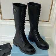 Prada Brushed leather and Re-Nylon lace-up High boots 1W906M Black