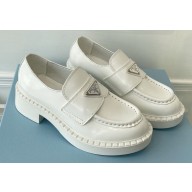 Prada Chocolate brushed leather loafers 1D246M White