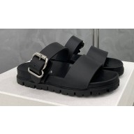 Prada metal buckle Rubber Open Toe Sandals Black 2022