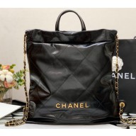 Chanel Calfskin CHANEL 22 Large Back Pack Bag AS3313 Black/Gold 2022