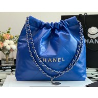 Chanel Calfskin CHANEL 22 Small Handbag AS3260 Blue/Silver 2022