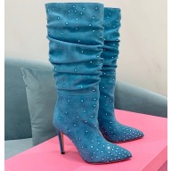 Paris Texas Heel 9cm Holly embellished suede boots Blue 2022