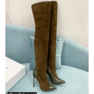 Casadei Heel 12cm Blade Leather over-the-knee boots Suede Olive Green 2022