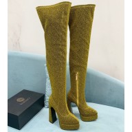 Versace Heel 15cm Platform 5.5cm Leather Knee-high boots Glitter Gold 2022