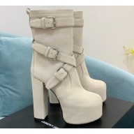 Saint Laurent Heel 14.5cm Platform 5.5cm Cherry Buckle-Trio Booties Suede Creamy 2022