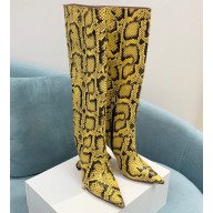 Amina Muaddi Heel 10.5cm Rain Leather boots python-print Yellow 2022