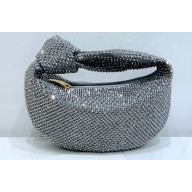Bottega Veneta mini jodie rhinestone-embellished satin top handle bag Gray