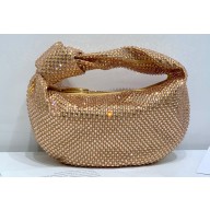Bottega Veneta mini jodie rhinestone-embellished satin top handle bag Gold