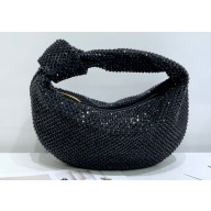 Bottega Veneta mini jodie rhinestone-embellished satin top handle bag Black