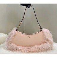 Fendi O’Lock Swing leather and fox fur Pouch Bag Pink
