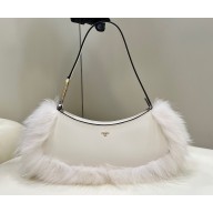 Fendi O’Lock Swing leather and fox fur Pouch Bag White