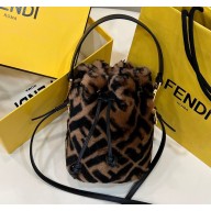Fendi Mon Tresor Mini bucket bag brown sheepskin