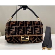 Fendi Medium Baguette FF Brown sheepskin bag