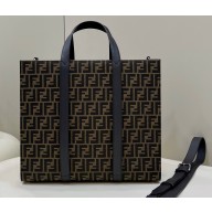 Fendi Shopper Tote Bag FF jacquard fabric Brown