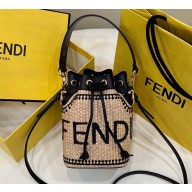 Fendi Mon Tresor Mini bucket bag Beige and black straw