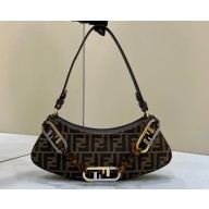 Fendi O’Lock Swing leather Pouch Bag FF tapestry fabric Brown