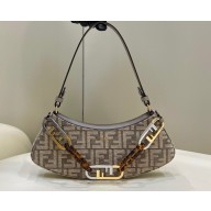 Fendi O’Lock Swing leather Pouch Bag FF tapestry fabric Beige