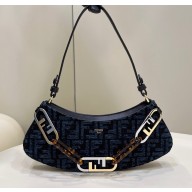 Fendi O’Lock Swing leather Pouch Bag FF tapestry fabric Blue