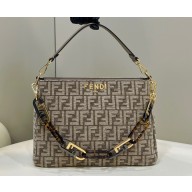 Fendi O’Lock Zipper Shoulder Bag FF tapestry fabric Beige