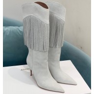 Amina Muaddi Heel 9.5cm Lily crystal Fringe Suede boots White 2022