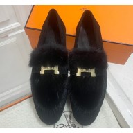 Hermes Paris loafer in suede goatskin and mink Fur 01