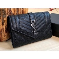 Saint Laurent small envelope wallet in mix Leather 651026 Black/Silver