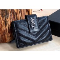 Saint Laurent cassandre Card Holder Wallet 607907 Black/Silver