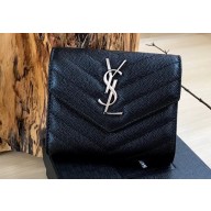 Saint Laurent cassandre Round Zipper Folded Wallet 403723 Black/Silver