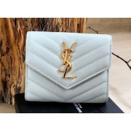Saint Laurent cassandre Round Zipper Folded Wallet 403723 White