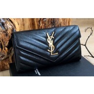 Saint Laurent cassandre large flap wallet 372264 Black/Gold