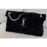 Saint Laurent puffer medium chain bag in Suede 557475 Black