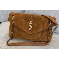 Saint Laurent puffer small chain bag in Suede 577476 Brown