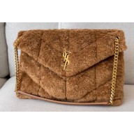 Saint Laurent puffer medium chain bag in Wool 557475 Brown