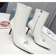 Prada Heel 8.5cm leather iconic triangle logo ankle Boots Brushed White