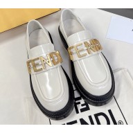 Fendi Logo Brushed Leather Loafers White 2022