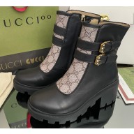 Gucci Heel 6.5cm GG ankle boots with buckles 701100 Black/Beige 2022