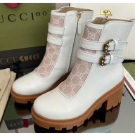 Gucci Heel 6.5cm GG ankle boots with buckles 701100 White 2022