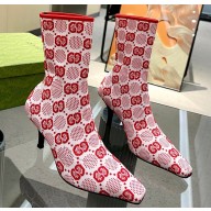 Gucci Heel 7.5cm GG knit ankle boots ‎718378 Black/Pink 2022