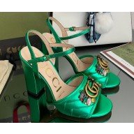 Gucci Heel 10.5cm Sandals with Crystals and Double G Metallic Green 2022